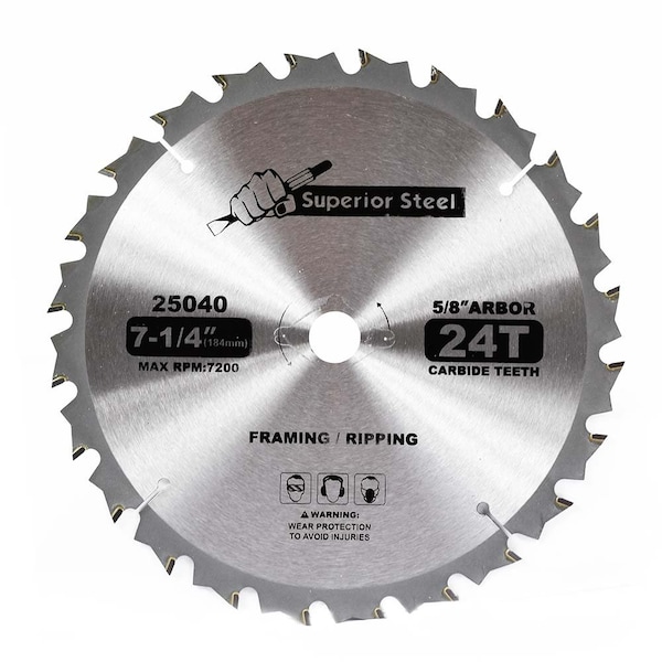 Superior Steel 7-1/4-Inch 24-Tooth Carbide Tipped, 5/8-Inch Arbor Framing Saw Blade with Diamond Knockout 25040 - main